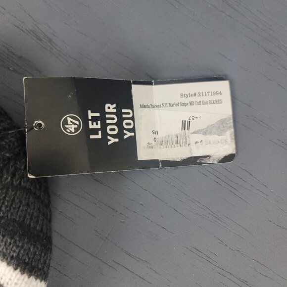 47 Brand Beanie Atlanta Falcons NFL Navy Pink Marled Stripe Cuff Knit Hat Cap - Picture 5 of 6